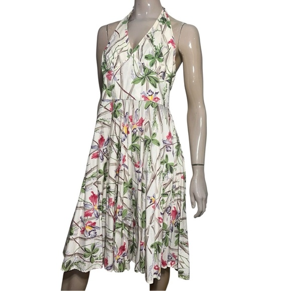 Hell Bunny L Cream Bamboo Floral Print Rockabilly Pinup Swing Vintage Dress - Picture 4 of 13